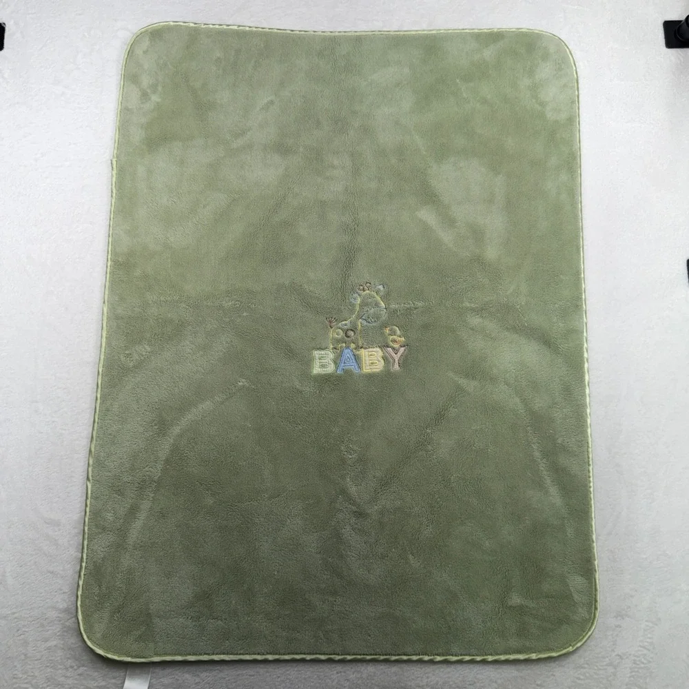 Carters Baby Blanket Sage Green Fleece Giraffe Duck Satin Trim 33108AF Nursery